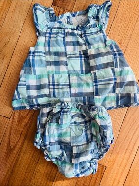 Vineyard vines Blue & Mint Plaid Baby dress and Diaper Cover Set